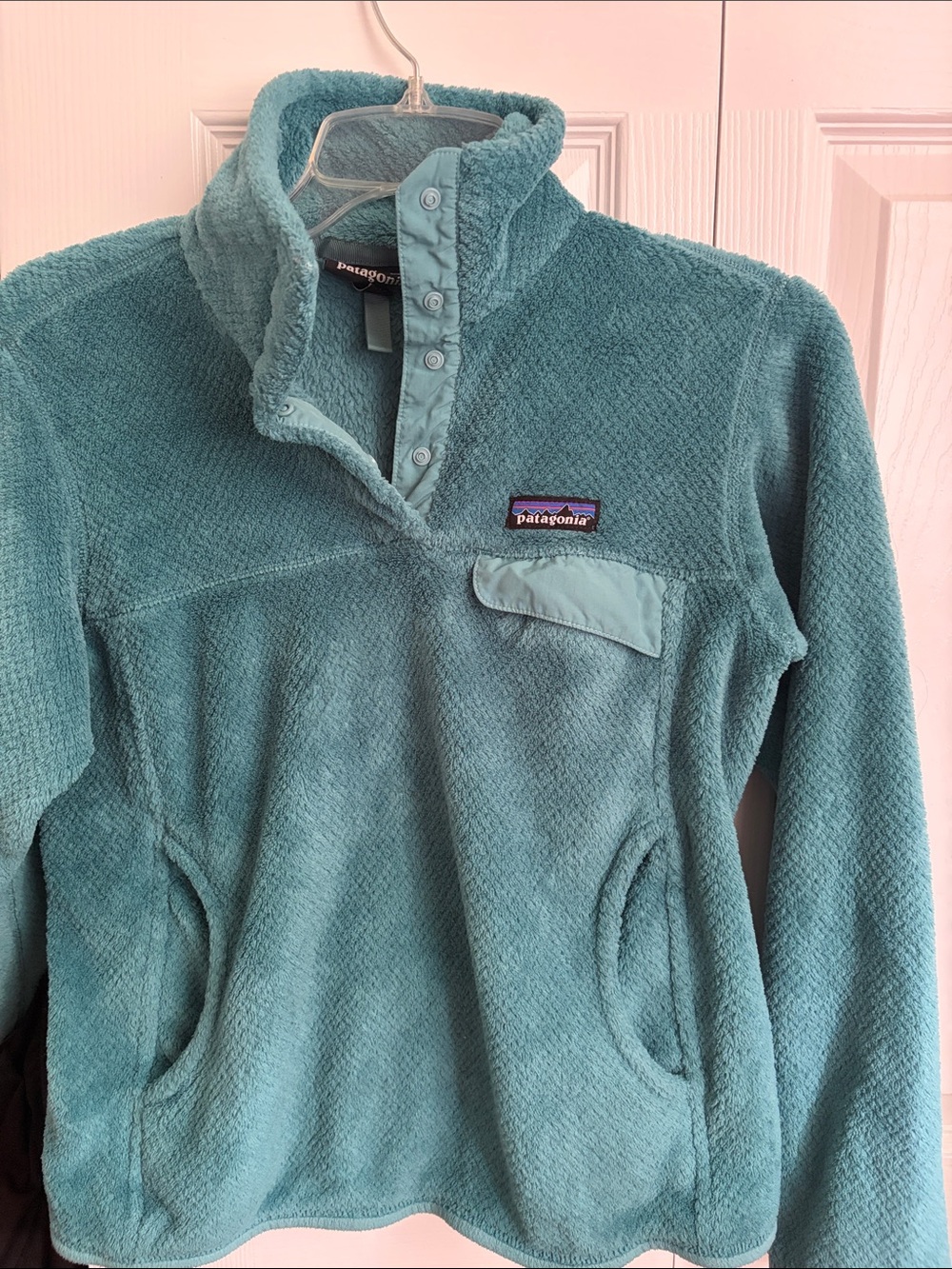 🤍Patagonia Women's Light Teal Teddy Fleece Snap-Pullover